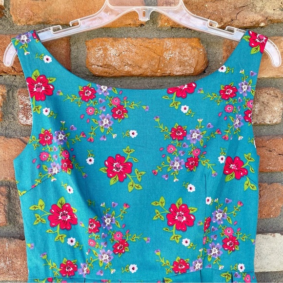 Lindy Bop Lana Teal Floral Party Dress NWT Rockabilly Size 6 - Picture 8 of 13